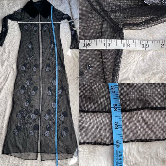 Sue Wong fur collar beaded embroidered sheer jacket duster coat cocktail floral - Picture 5 of 15